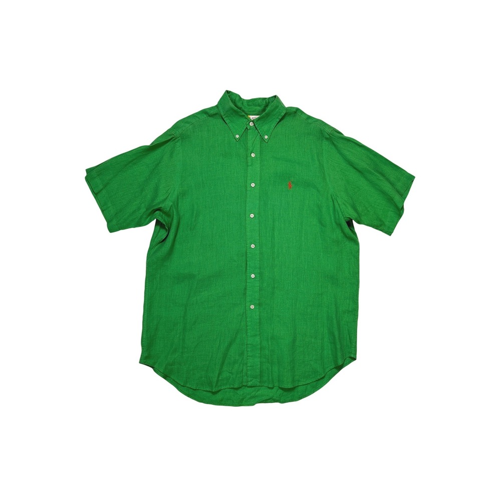 Ralph Lauren Linen Button Up Shirt Mens L Green Classic Fit Short Sleeve Resort - Picture 2 of 10